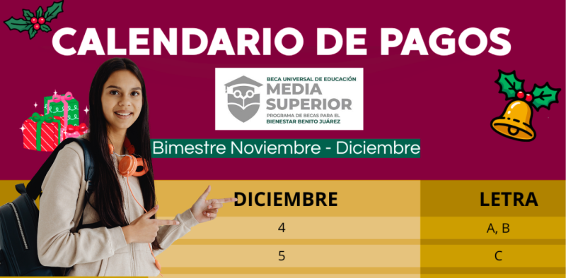 Calendario de Pagos de las Becas Benito Juárez Media Superior Diciembre 2025 (Por Apellidos)